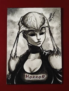 Original 1/1 Sketch Card Horror Girl Art by Jose Carlos Sanchez Hand-Drawn - Picture 1 of 2