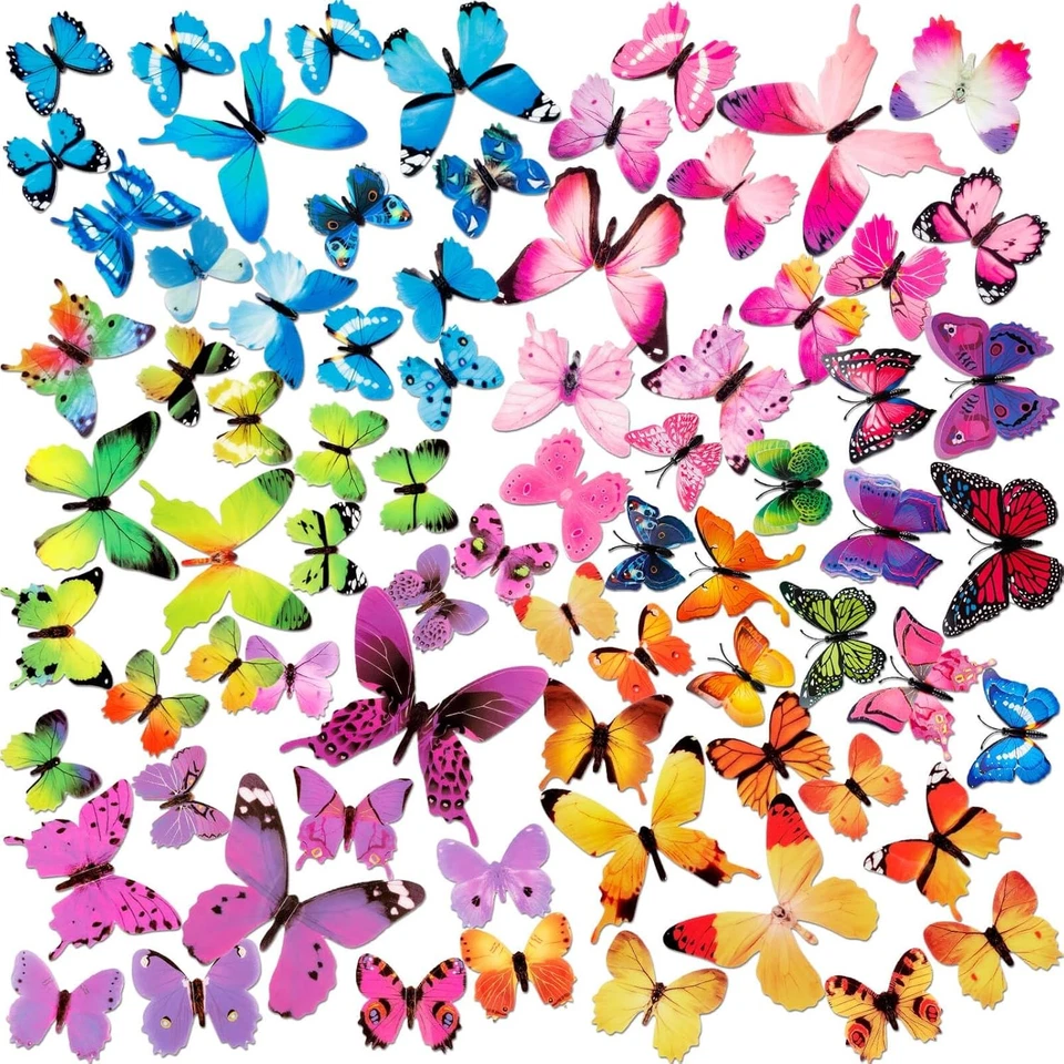 120Pcs Butterfly Wall Decals 3D Butterflies Decor for Wall Removable Mural Sti