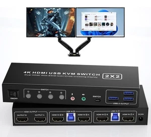 HDMI KVM Switch 2 Monitore 2 Computer USB 3.0, 4K@60Hz KVM Switch Dual Monitor - Bild 1 von 10