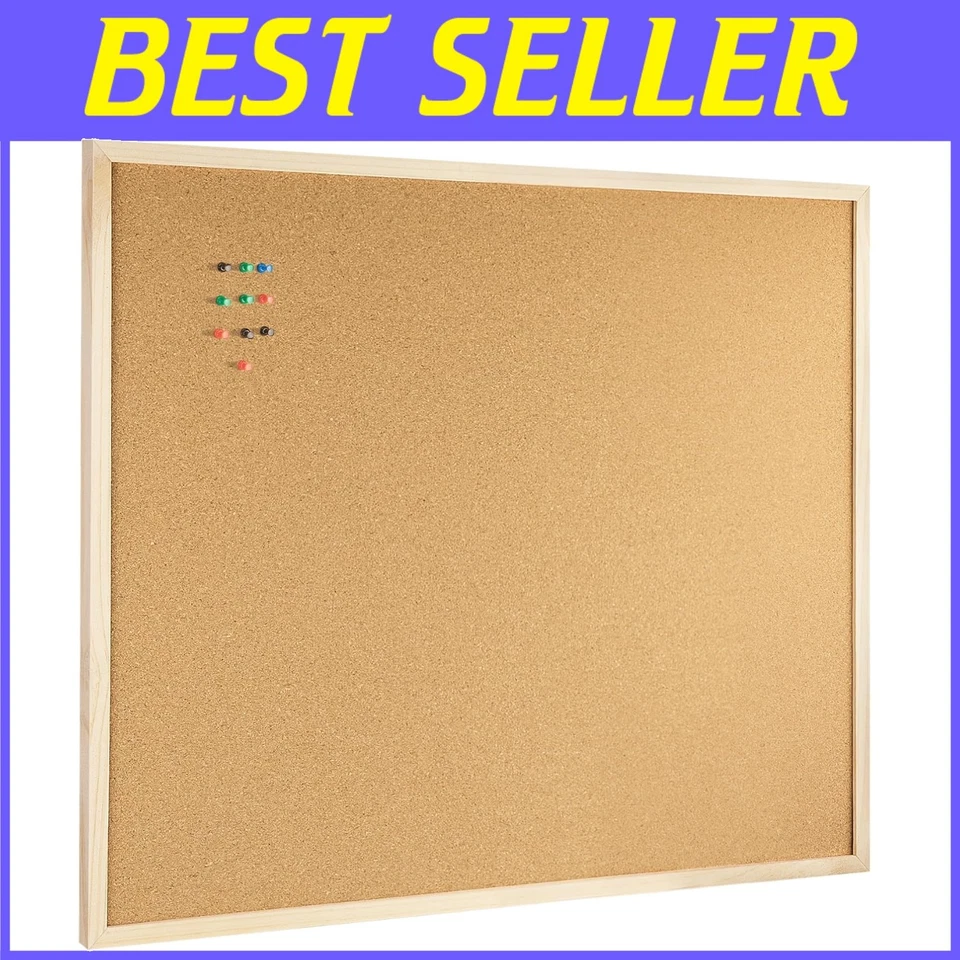 High-Density Cork Board 24''x36'' with Stylish Oak Frame for Home & Office - Image 1 of 4