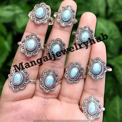 Elegantes anillos de piedras preciosas Larimar enchapados en plata de ley 925 lote de joyas al por mayor Foto 1 de 4