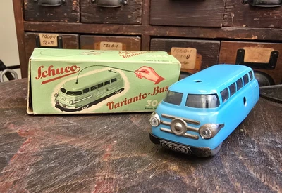 Vintage Schuco Varianto-Bus 3044 Hellblau in OVP aber ohne Schlüssel US Zone. - Bild 1 von 4