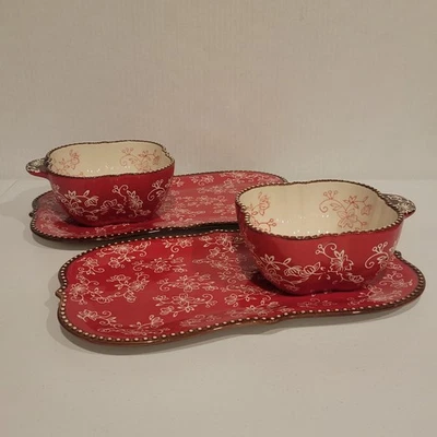 Juego de 4 tazones de sopa y plato de sándwich de encaje floral Temptations by Tara  Foto 1 de 4