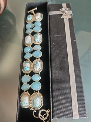 Pulsera Tenis Aguamarina Tono Plateado 7-8" Nueva Sin Etiquetas  Foto 1 de 4