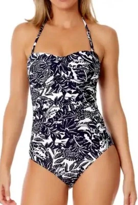 Anne Cole Black & White Floral Twist-Front One-Piece Swimsuit Size 14 NWT 💟  - Image 1 of 4