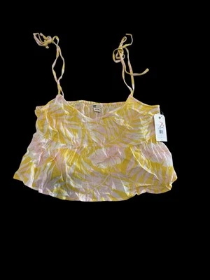 Camiseta sin mangas recortada Billabong amarilla/blanca y rosa floral talla LG BoxAK nueva con etiquetas Foto 1 de 4