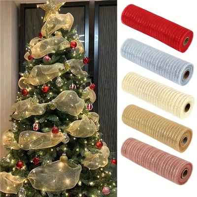 Christmas Decoration Tree Mesh Ribbon Tulle Roll Fabric Pendant For Home Decor.