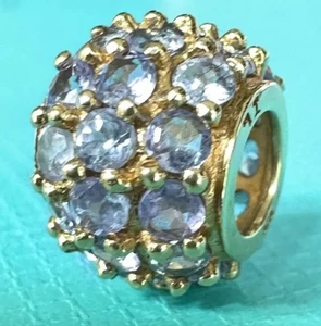 10K Yellow Gold Lolite Ball Tanzanite Encrusted Round Slide Bead Charm/Pendant - Picture 1 of 6