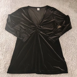 Magdalena Shirt Damen XL 16 schwarz Samt Twist Knoten V-Ausschnitt Langarm Made USA - Bild 1 von 7