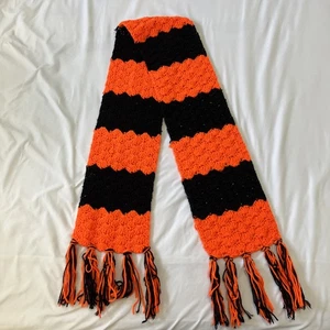 Handmade Yarn Orange And Black Scarf - Picture 1 of 4