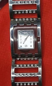SWATCH 747 Square Strass Edelstahl Quarzuhr neue Batterie läuft gut - Bild 1 von 23