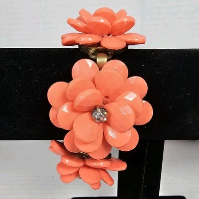 j. Pulsera Crew Rosa Naranja Estrás Flor Racimo Festival Tono Latón Dorado Foto 1 de 4