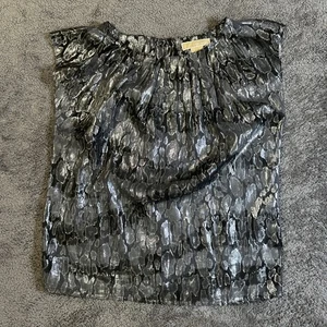 Blusa Michael Kors Metálica Para Mujer Talla 4 Gris Plata Plisada Cuello Manga Gorra - Imagen 1 de 9
