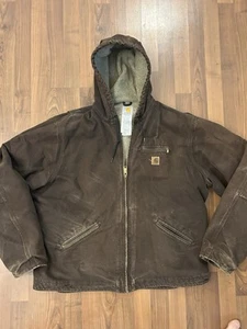 Vintage Carhartt Hooded Duck Canvas Jacket J141 DKB Size 2XL Tall Dark Brown - Picture 1 of 9