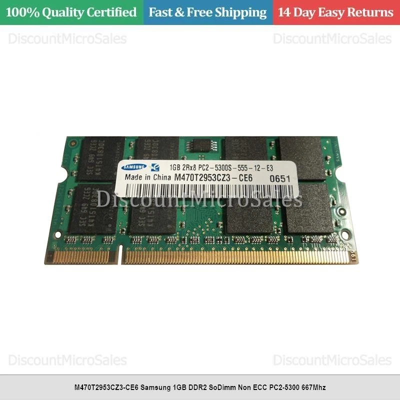 M470T2953CZ3-CE6 Samsung 1GB DDR2 SoDimm Non ECC PC2-5300 667Mhz - Image 1 of 1