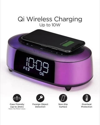 iHome Wireless Charging Alarm Clock with Bluetooth Speaker and Color Changing - Image 1 of 4