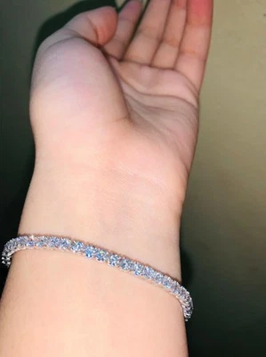 Brazalete de tenis/eslabones de diamantes naturales redondos de 3,50 quilates de oro blanco macizo de 14 k de 7,5"" Foto 1 de 4