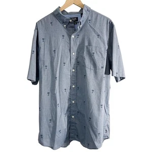 Chaps Easy Care Palm Tree Print Allover Casual Button Down Shirt Blue XL - Picture 1 of 7