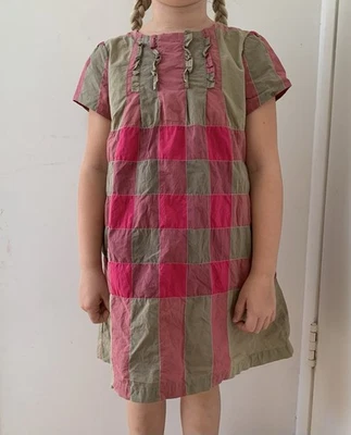 Burberry Vestido Rosa Neutro Cuadros Volantes Manga Corta Forrado Bolsillos 6y 116 cm Foto 1 de 4