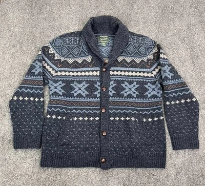Suéter Cárdigan Woolrich Para Hombres Cuello Capucha Azul FairIsle Nórdico Talla XL Lana Gruesa Foto 1 de 4