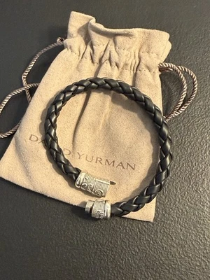 Pulsera de cuero para hombre David Yurman plata de ley .925, longitud L Foto 1 de 4