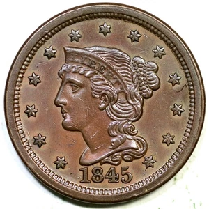 1845 N-4(c) R-1 Braided Hair Large Cent Coin 1c - Picture 1 of 2