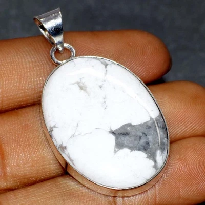 Howlite 925 镀银宝石手工吊坠 1.8 英寸女式珠宝 GW — 第 1/3 张图片