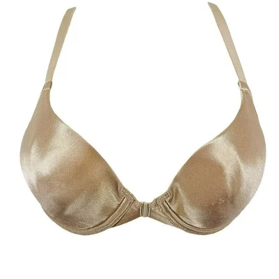 Винтажный атласный бюстгальтер с застежкой спереди Victoria's Secret цвета шампанского 34A - Изображение 1 из 4