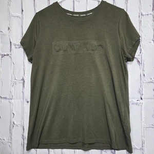 Calvin Klein Jeans olivgrün Baumwolle geprägtes Logo Kurzarm Damen Gr. L - Bild 1 von 10