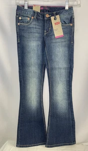 Levi's Mädchen Skinny Schlag Jeans verstellbare Taille Größe 12 dunkle Waschung neu mit Etikett - Bild 1 von 1