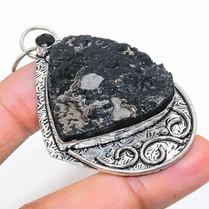 Turmalina negra, espinela negra colgante de plata de ley 925 2,68" - Imagen 1 de 5