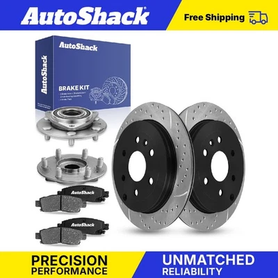 Rear Drilled Slotted Brake Rotors Pads Hubs for Chevy Traverse GMC Acadia - Image 1 of 4