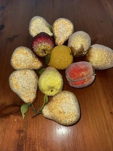 Vtg Large Beaded Frosted Sugar Faux Fruit Pears Apples Etc Lot Of 11.   4” Each - Picture 1 of 14
