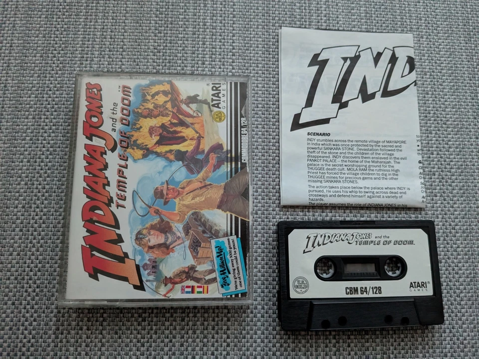 Indiana Jones and The Temple Of Doom Vintage Commodore 64 Cassette Tape Game  - Image 1 of 1