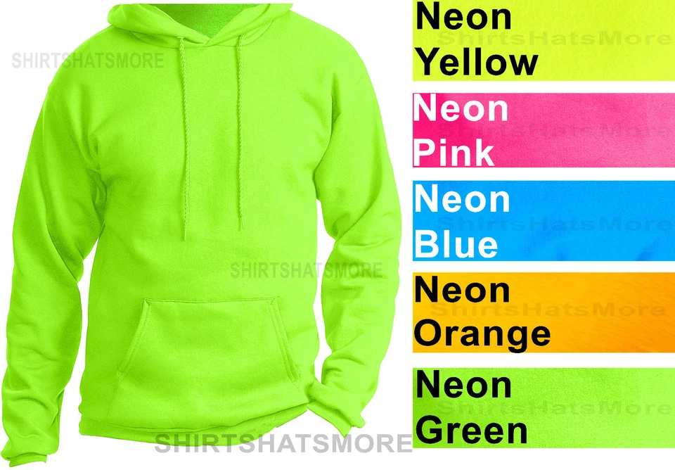 Mens Pullover NEON Hoodie Adult Sizes S M L XL-4XL Hooded Sweatshirt Hoody NEW - Image 1 of 1