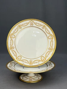 2 Theodore Haviland Limoges Gold Encrusted 8 3/4" Pedestal Cake Dessert Plates - Picture 1 of 14