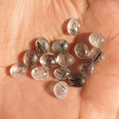 Natural Black Rutile Oval 4x6 mm to 18x25 mm Cabochon Loose Gemstone Lot - Image 1 of 4