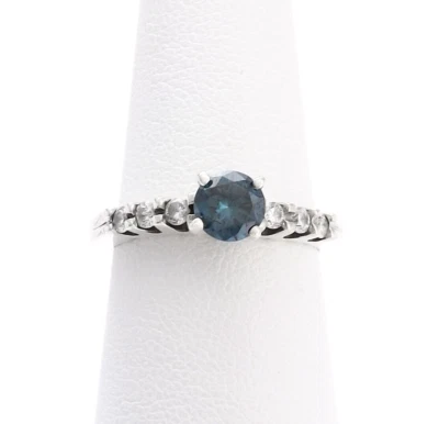 Anillo de compromiso de plata 960 con diamantes azules genuinos piedra de nacimiento de diciembre talla 7 Foto 1 de 4