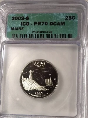 2003 S 25C Maine State Quarter PR70DCAM ICG - Image 1 of 2