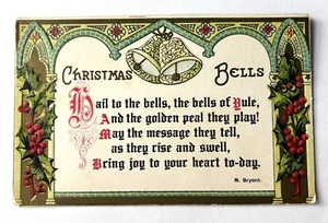 Postal CAMPANAS DE NAVIDAD • Verso de acebo dorado en relieve • Espalda dividida sin publicar - Imagen 1 de 2