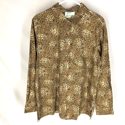 QUACKER FACTORY Leopard Print Rhinestone Button Down Shirt Size LARGE - Image 1 of 4