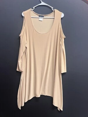 Slinky brand Women's plus sz top tunic 1X beige 3/4 sleeves stretch EUC - Image 1 of 4