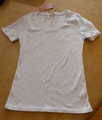 Cálida capa base Ángeles y diamantes NUEVO CON ETIQUETAS blanco acanalado L manga corta camisola Foto 1 de 4