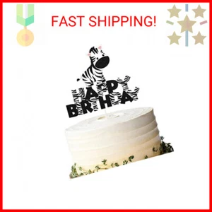 Glitter Baby Zebra Happy Birthday Cake Topper, Zebra Birthday Cake Decor, Safari - Picture 1 of 2