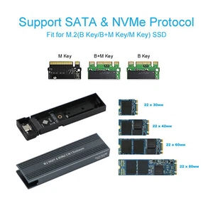 M.2 NVME SSD To USB 3.1 Disque dur portable Dual Protocol M2 NVMe Box - Photo 1/12