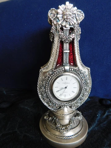 Vintage Argenti Italy Silver Plate DECO Lyre Harp Table Shelf Mantel Clock  6" Cover