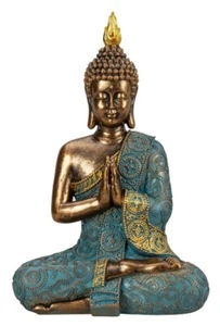 Buddha Figur 29 cm Meditation Entspannung Gold Türkis Feng Shui Dekofigur - Bild 1 von 1
