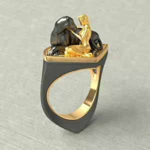 Edler schwarzer Panther mit Frau Damen Ring Gold Plated Größe 59 - Bild 1 von 2