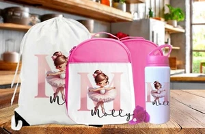 Personalisierte Ballerina Kinder Lunch Bag Trinkflasche Set, Back to School - Bild 1 von 2