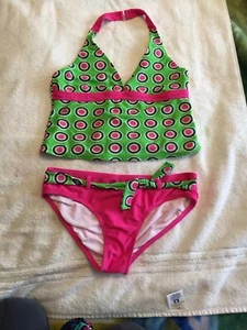 Girls Size 16 Bikini 2-piece Green & Pink BS3 - Picture 1 of 7